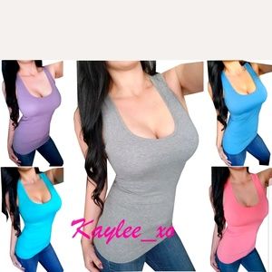 Sexy lowcut racerback solid fitted tank top shirt